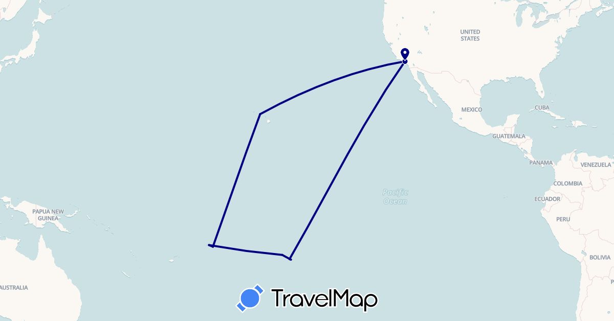 TravelMap itinerary: driving in France, French Polynesia, United States, Samoa (Europe, North America, Oceania)